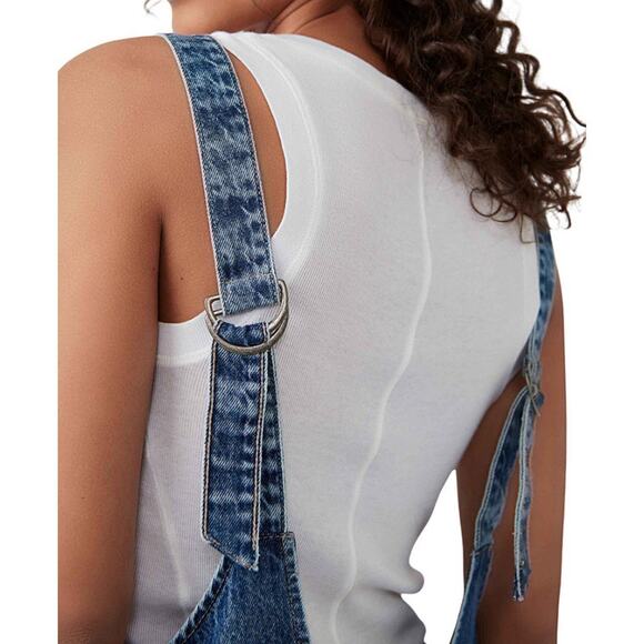 Free People We The Free High Roller Jumpsuit Kansas Sappy Blue Size Large NWT - Picture 4 of 10